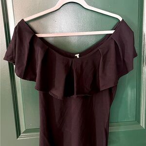 Free People ‘Tula’ top, size Large.  Black Ruffle, off-shoulder Cotton top.